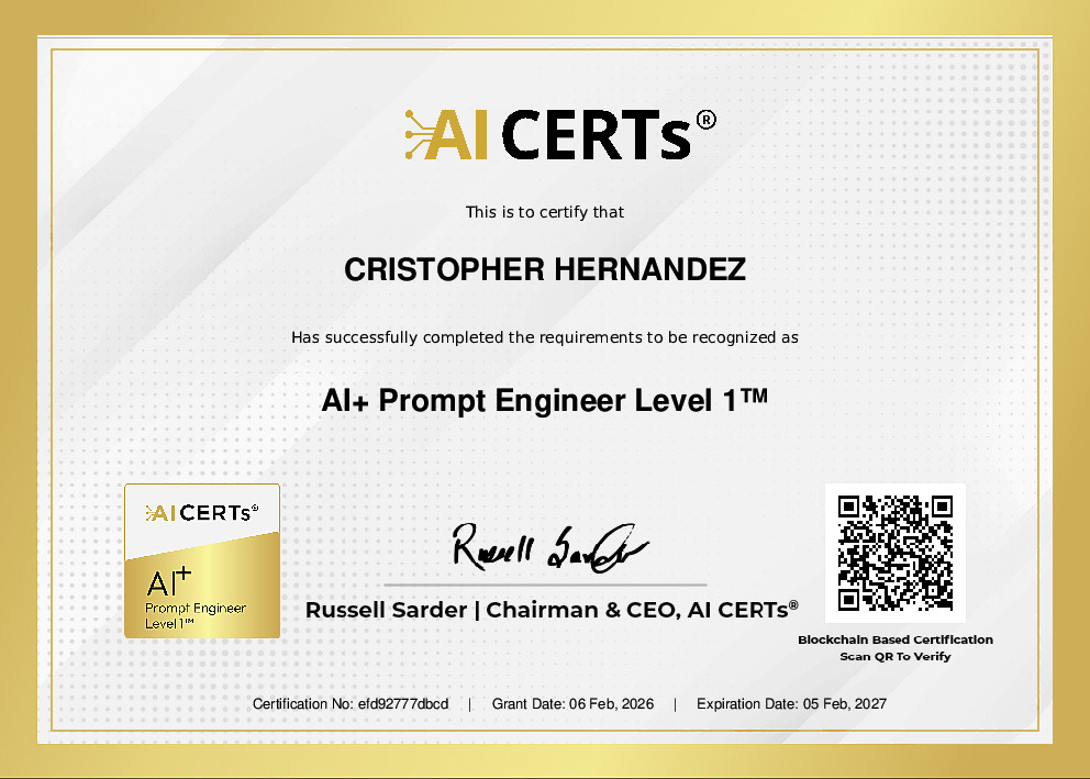 AI CERTS AI+ Prompt Engineer Level 1 certification awarded through GoEducated
